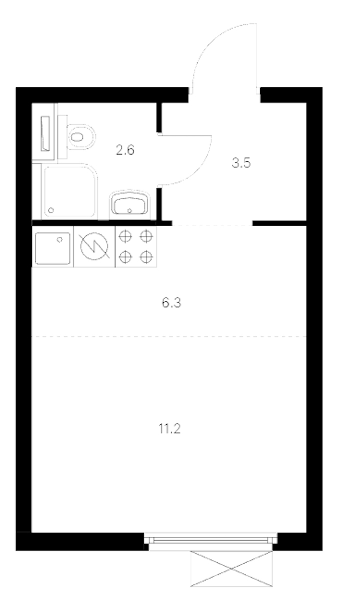 Квартира студия 23.6 м², 12/12 эт., ЖК «Витебский парк»